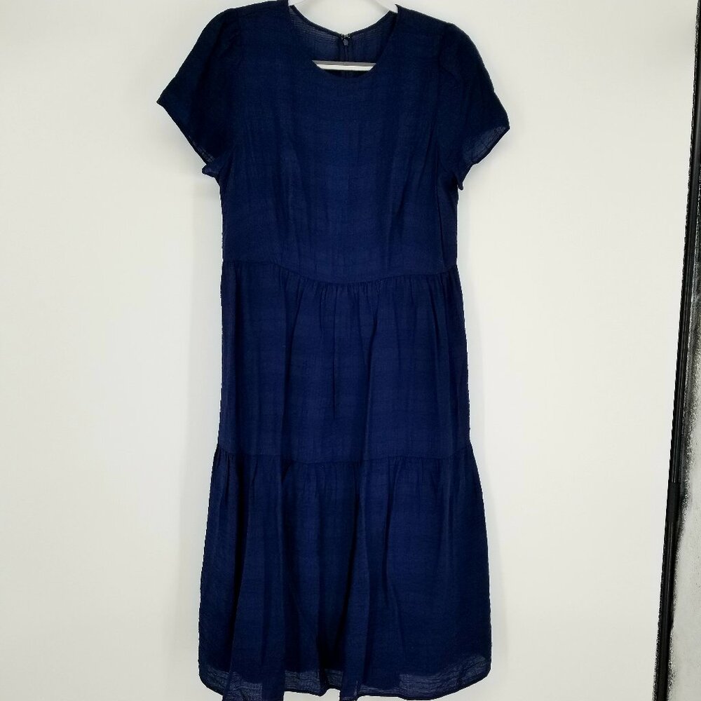 A Perfect Lightweight Short Sleeve Navy Dress - Petite L - Modest & Versatile